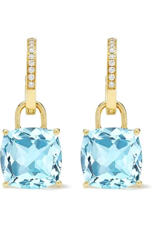 Kiki Mcdonough 18kt yellow cushion cut blue topaz and diamond detachable hoop earrings
