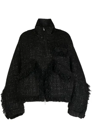 GOEN.J Stand-collar tweed bomber jacket