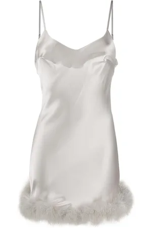 Gilda & Pearl Feather-trimmed satin cami dress