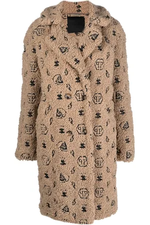 Philipp Plein Faux-fur embroidered-monogram coat