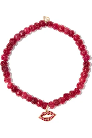Sydney Evan 14kt yellow Lips andalucite and ruby charm bracelet
