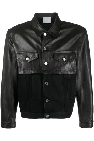VTMNTS Contrasting leather-block denim jacket