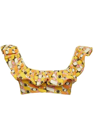 La DoubleJ Ruffle graphic-print bikini top