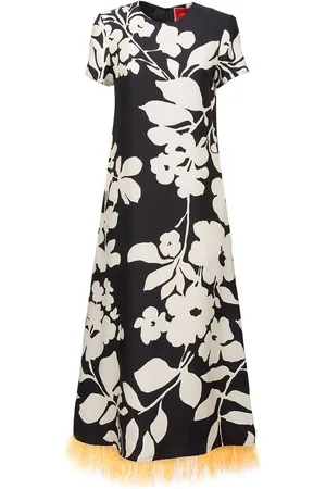 La DoubleJ Swing feather-trim silk maxi dress