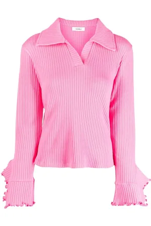 GOEN.J Ribbed ruffle-trim polo top