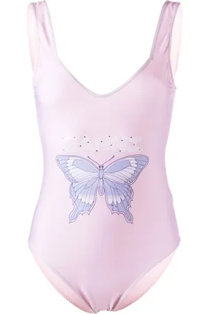 Ganni Butterfly logo-print swimsuit