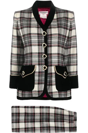 Saint Laurent 1980s plaid wool skirt suit