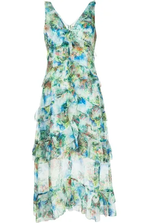 Marchesa Notte Abstract-print sleeveless midi dress