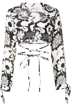 AMIR SLAMA Floral-print cropped shirt