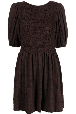 Ganni Striped smocked mini dress