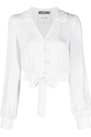 Moschino Cropped tied-hem silk blouse