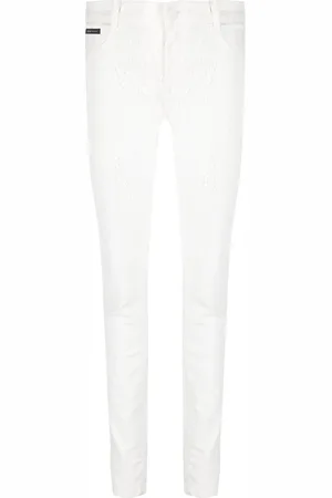 Philipp Plein Crackle-textured denim leggings