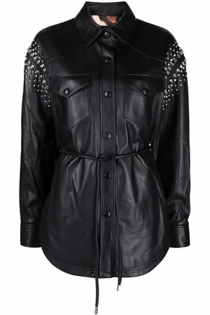 Philipp Plein Crystal-studded leather shirt