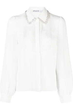 Self-Portrait Pearl-embellished embroidered blouse