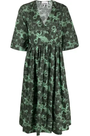 Ganni Organic cotton V-neck midi dress