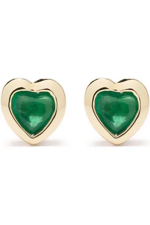 EF Collection 14kt yellow Heart emerald stud earrings