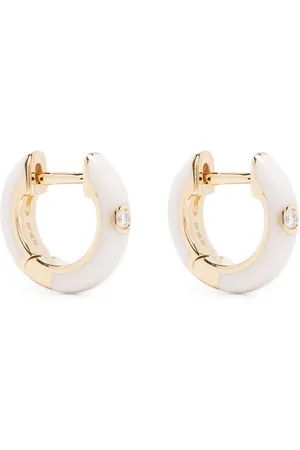 EF Collection 14kt yellow enamel diamond huggie hoop earring