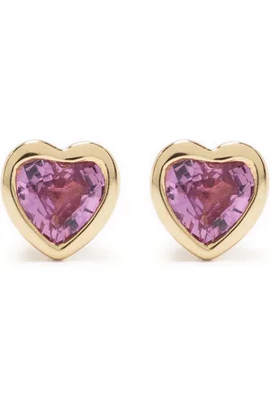 EF Collection 14kt yellow Heart sapphire stud earrings