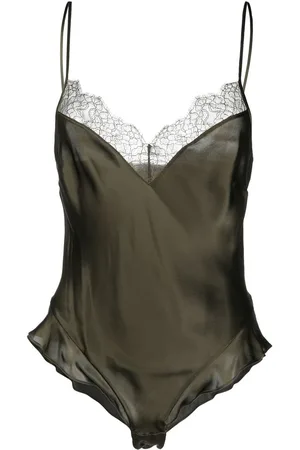 MAISON CLOSE Lace-trim silk bodysuit