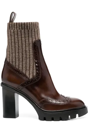 santoni Mid-heel brogue sock boots