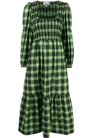 Ganni Seersucker check midi dress