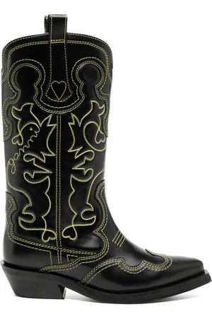 Ganni Ženy Kovbojské - Contrast-stitch leather cowboy boots