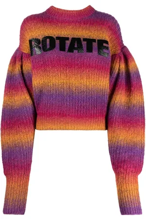 ROTATE Intarsia-logo striped cropped jumper