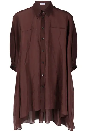 Brunello Cucinelli Semi-sheer asymmetric hem blouse