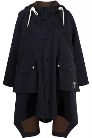Plan C Ženy Pončové kabáty - Hooded poncho coat