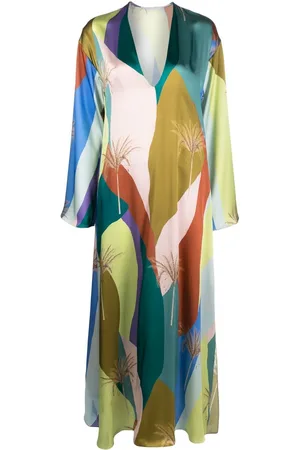 RAQUEL DINIZ Graphic-print silk maxi dress