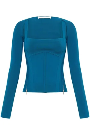 DION LEE Moto zip-up corset top