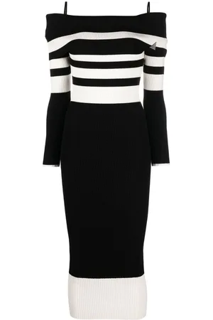 The Attico Striped off-shoulder knitted dress