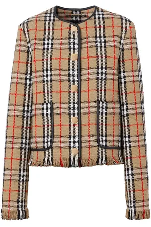 Burberry Vintage-Check Bouclé collarless jacket