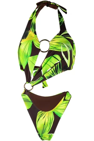 Louisa Ballou Leaf-print halterneck swimsuit