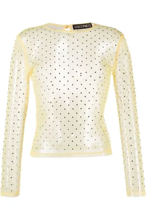 SIEDRES Desta crystal-embellished sheer top