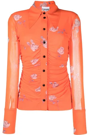 Ganni Floral-print ruched shirt