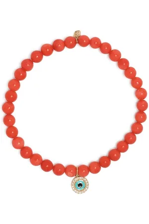 Sydney Evan 14kt yellow gold Evil Eye coral beaded bracelet