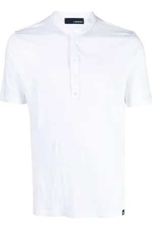 LARDINI Linen band collar polo top