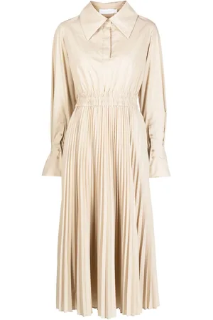 Simkhai Oversized-collar pleated shirt dress