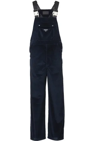 Prada Muži Lacláče - Logo-plaque corduroy dungarees