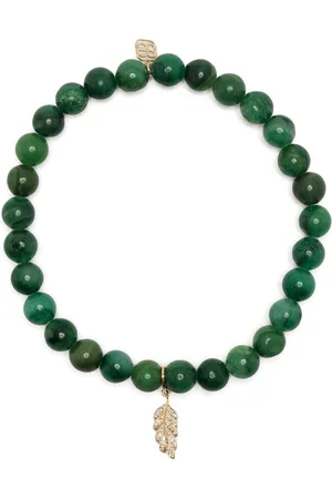 Sydney Evan 14kt yellow gold verdite feather beaded bracelet