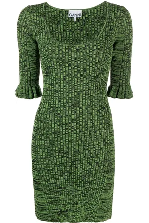 Ganni Flounce-sleeve mélange minidress
