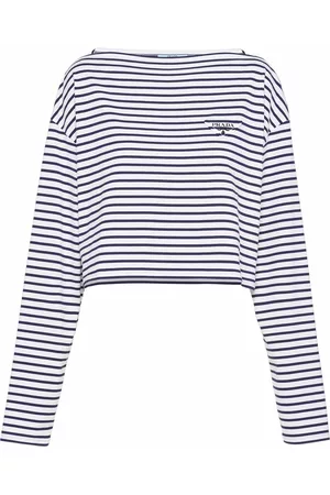 Prada Ženy S dlouhým rukávem - Logo-detail striped T-shirt