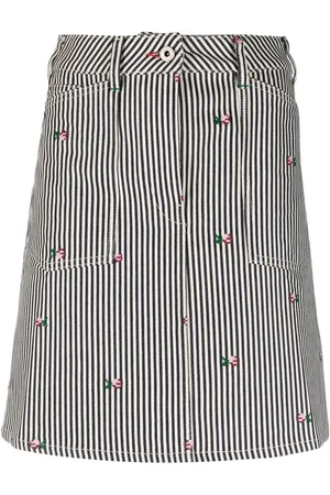 Kenzo Floral-embroidered stripe-print skirt