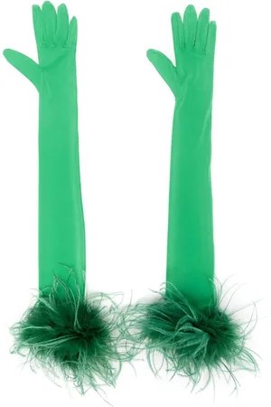 Styland Feather-trim long-length gloves