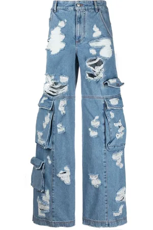 GCDS Distressed wide-leg jeans