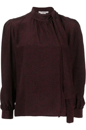 Saint Laurent 1970s diagonal stripe pussy bow blouse
