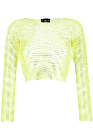 SANTA BRANDS Rhinestone-embellished mesh cropped top