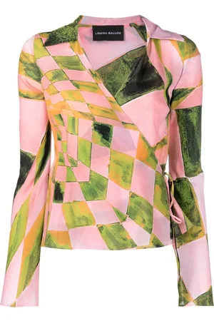 Louisa Ballou Graphic-print silk-blend wrap blouse