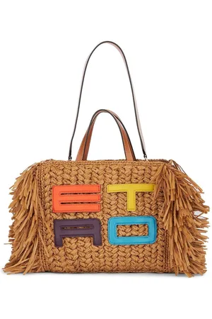 Etro Embroidered-logo woven tote bag
